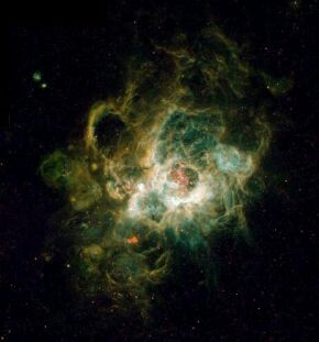 Hubble image of nebula (starbirth region) in neighboring galaxy M33