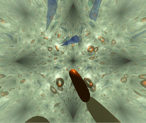 A kaleidoscope rendering sections of hyperbolic 3-space
