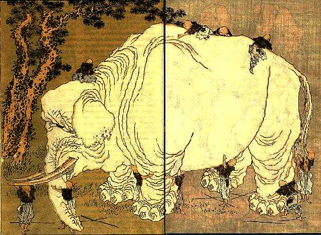 Japanese print of the six blind men and the elephant parable